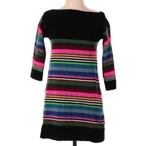 Free People Wool Serape Retro Stripe Black Mini Tunic Dress